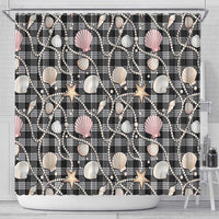 Hawaiian Ocean Seashells Shower Curtain Black Palaka Pattern