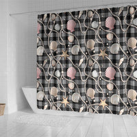 Hawaiian Ocean Seashells Shower Curtain Black Palaka Pattern