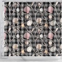 Hawaiian Ocean Seashells Shower Curtain Black Palaka Pattern