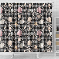 Hawaiian Ocean Seashells Shower Curtain Black Palaka Pattern