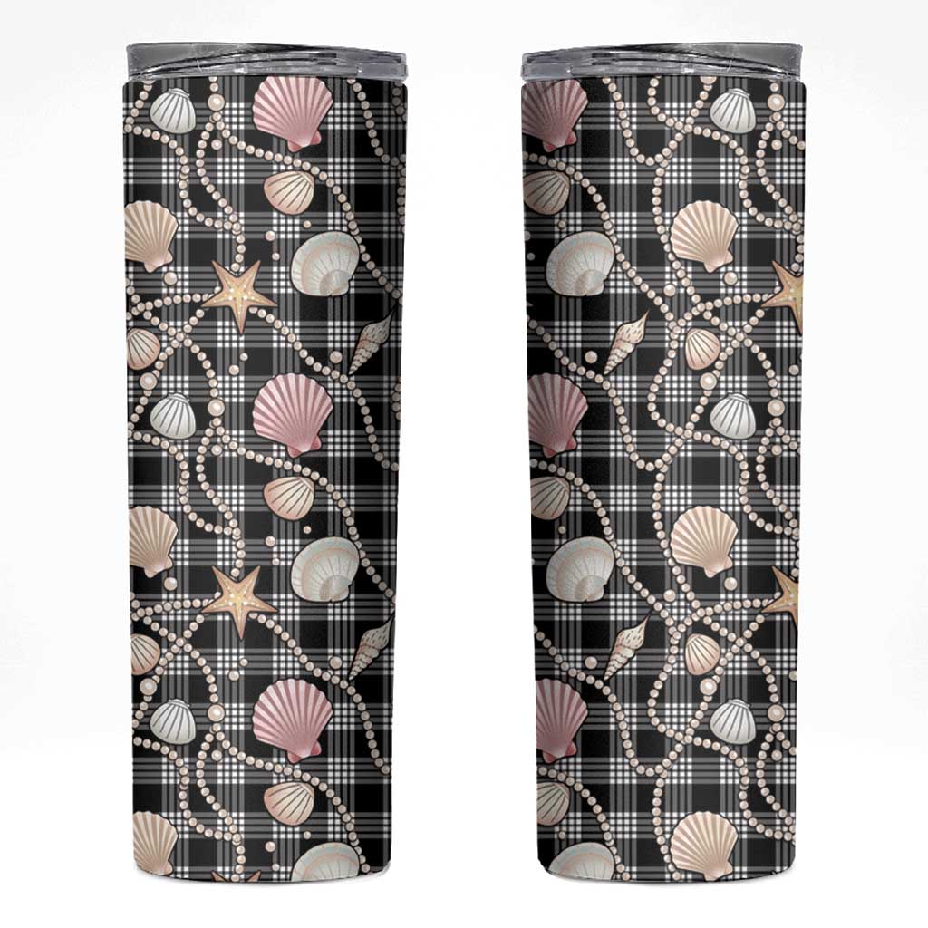 Hawaiian Ocean Seashells Skinny Tumbler Black Palaka Pattern