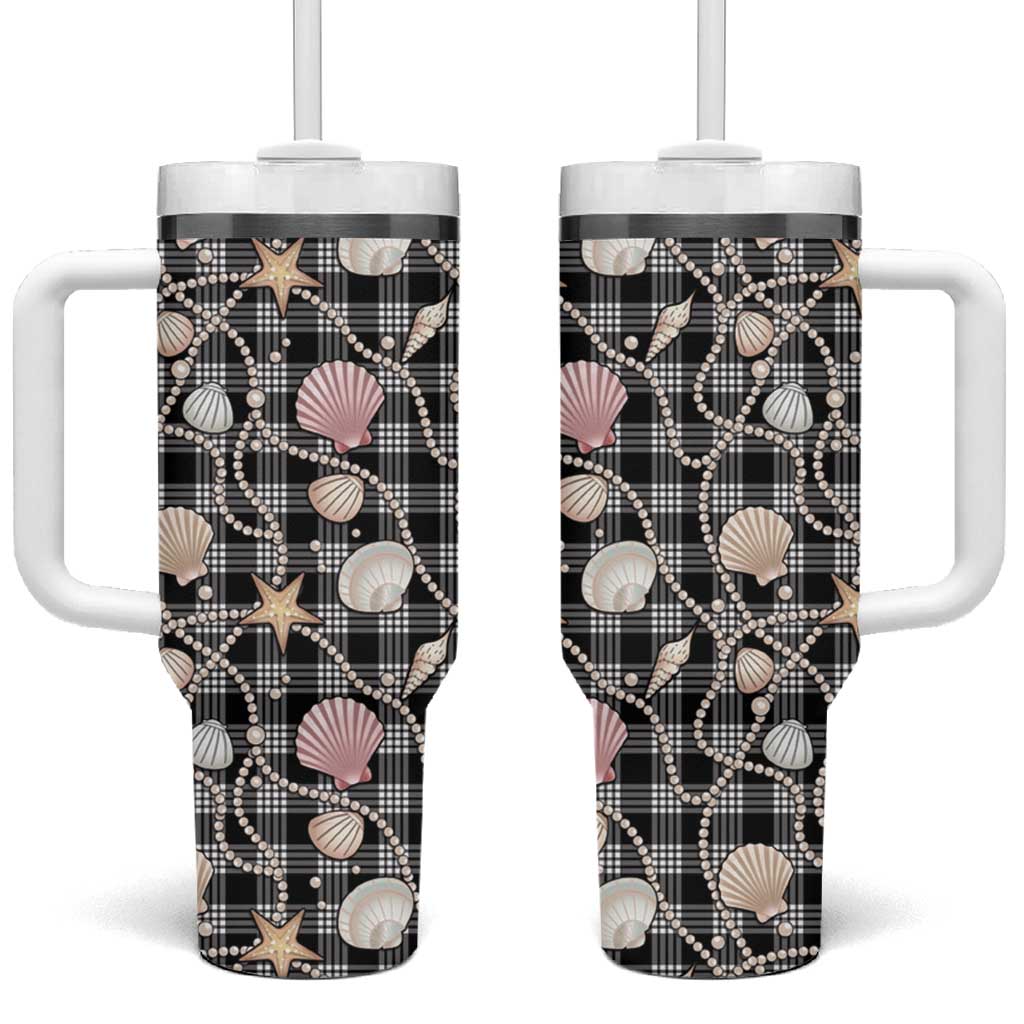 Hawaiian Ocean Seashells Tumbler With Handle Black Palaka Pattern