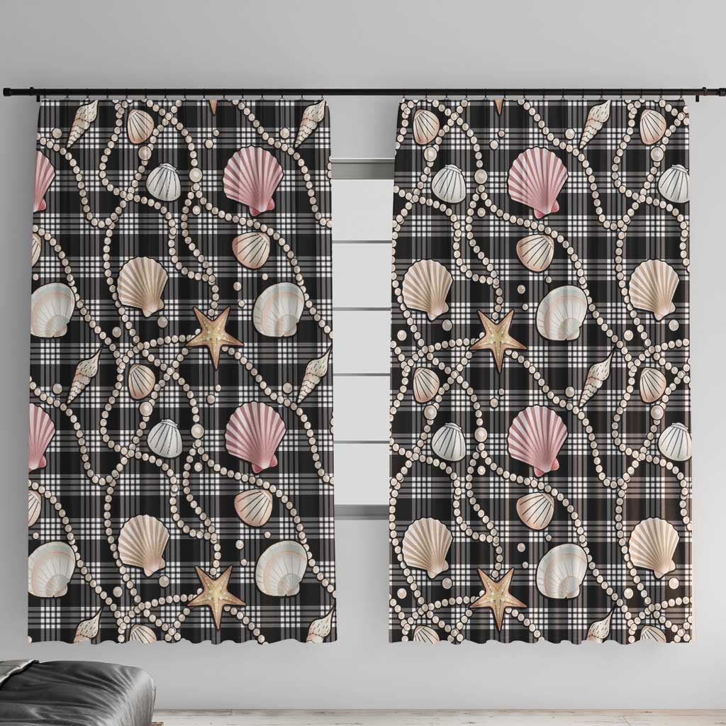 Hawaiian Ocean Seashells Window Curtain Black Palaka Pattern
