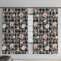 Hawaiian Ocean Seashells Window Curtain Black Palaka Pattern