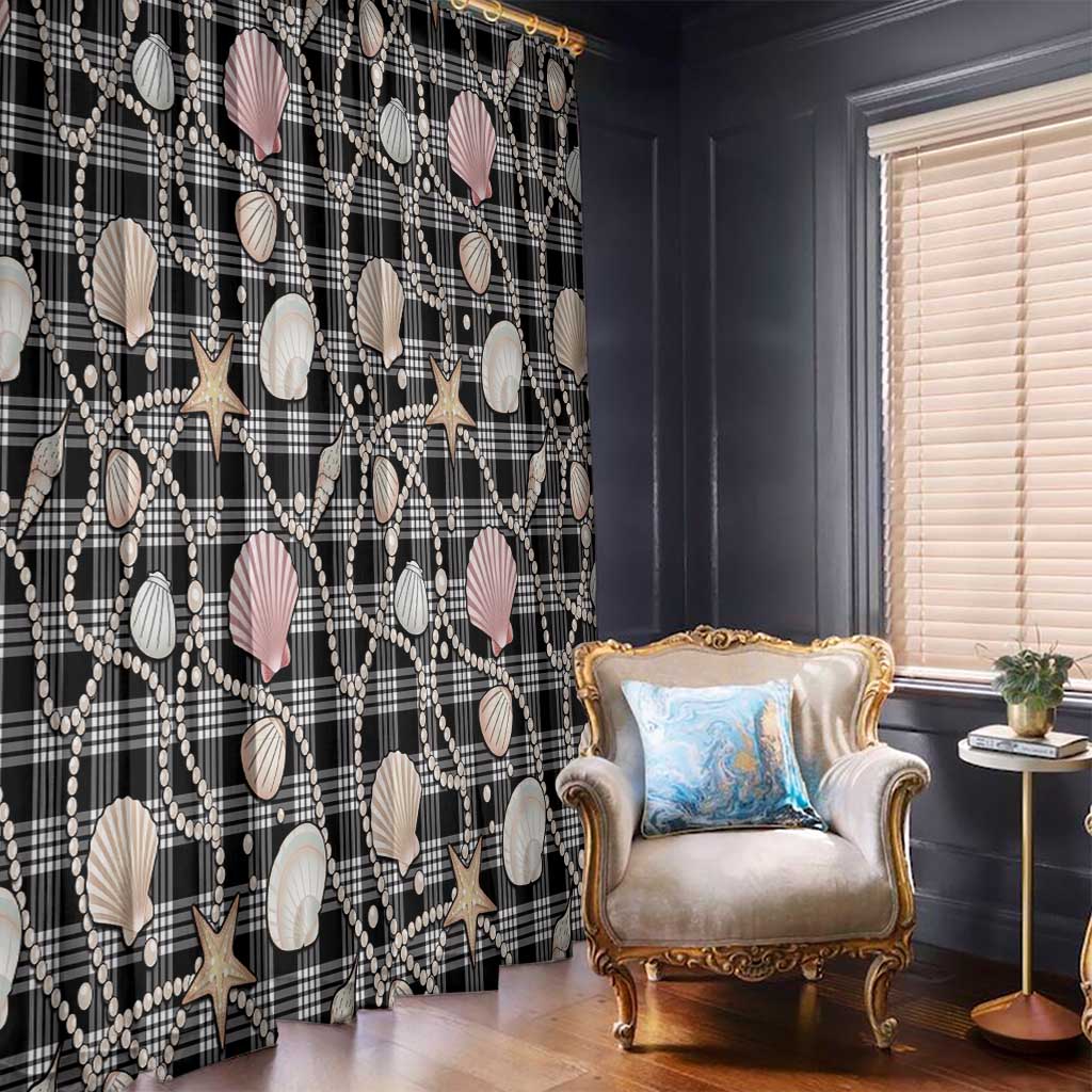 Hawaiian Ocean Seashells Window Curtain Black Palaka Pattern