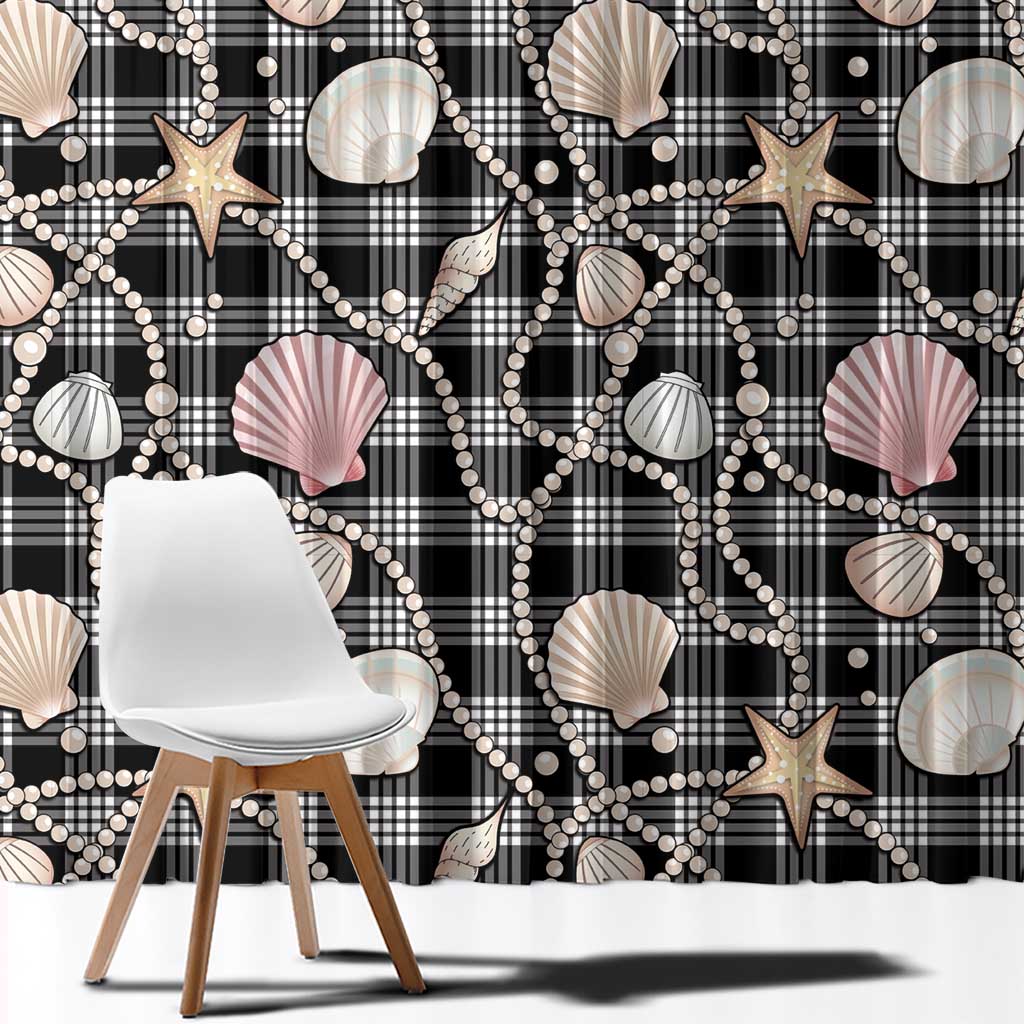 Hawaiian Ocean Seashells Window Curtain Black Palaka Pattern