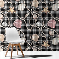 Hawaiian Ocean Seashells Window Curtain Black Palaka Pattern