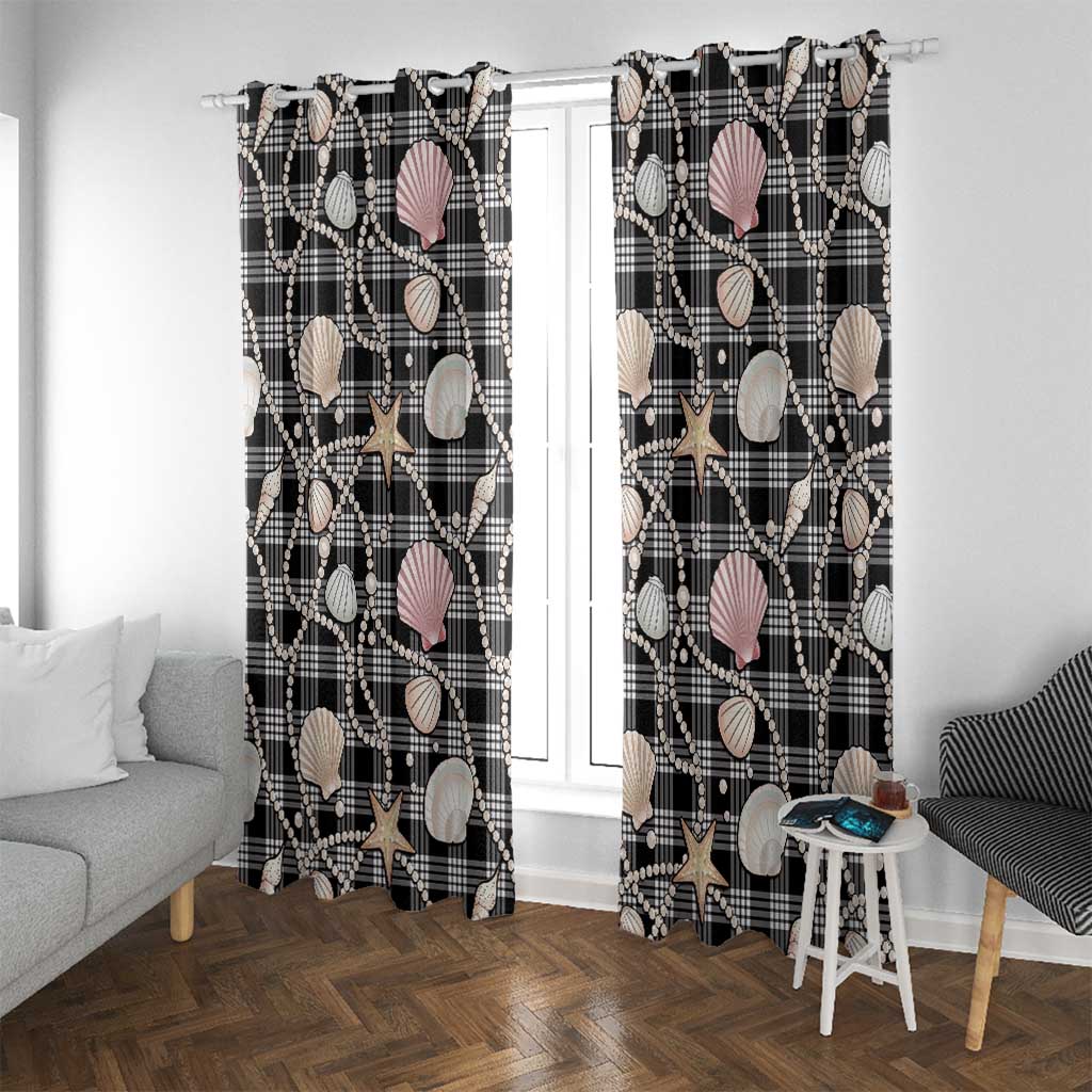 Hawaiian Ocean Seashells Window Curtain Black Palaka Pattern