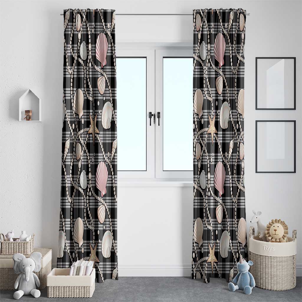 Hawaiian Ocean Seashells Window Curtain Black Palaka Pattern