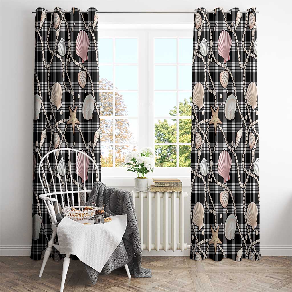 Hawaiian Ocean Seashells Window Curtain Black Palaka Pattern
