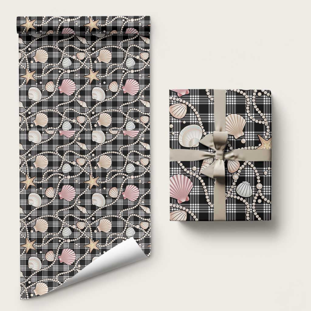 Hawaiian Ocean Seashells Wrapping Paper Black Palaka Pattern