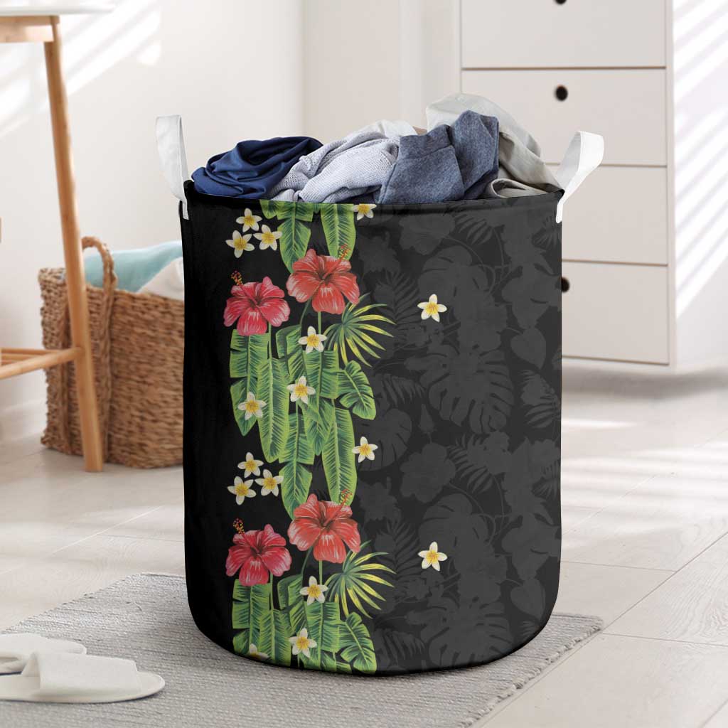 Hawaiian Hibiscus Plumeria Laundry Basket Tropical Leaves