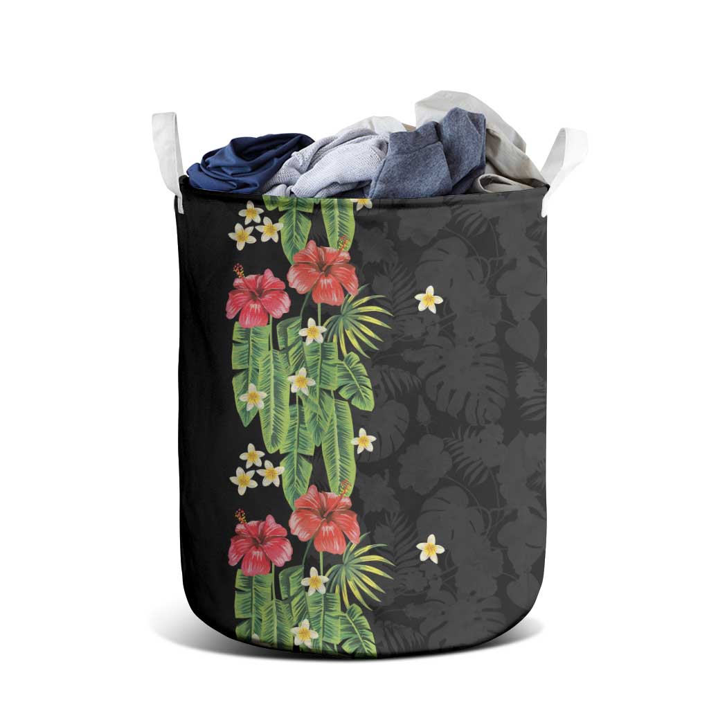 Hawaiian Hibiscus Plumeria Laundry Basket Tropical Leaves