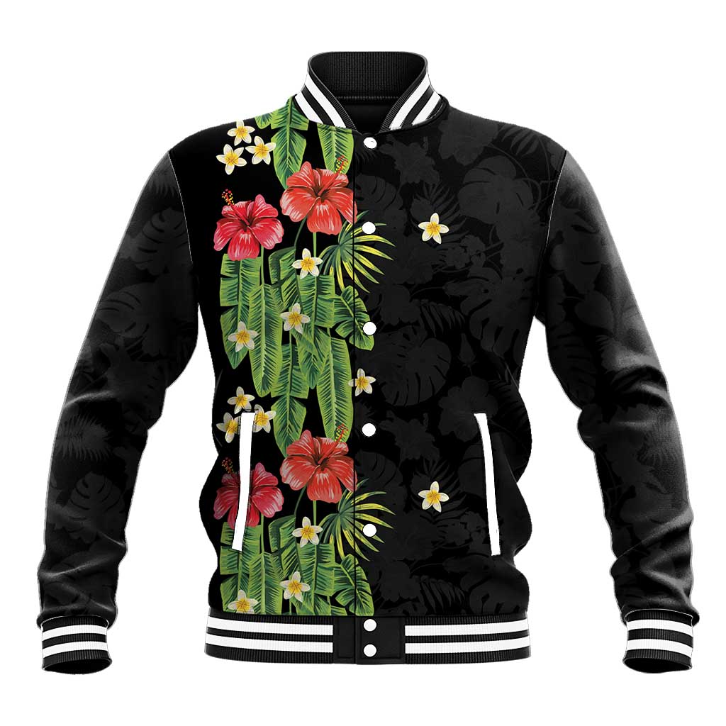 Hawaiian Hibiscus Plumeria Baseball Jacket Tropical Leaves