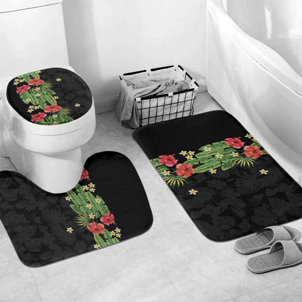 Hawaiian Hibiscus Plumeria Bathroom Set Tropical Leaves