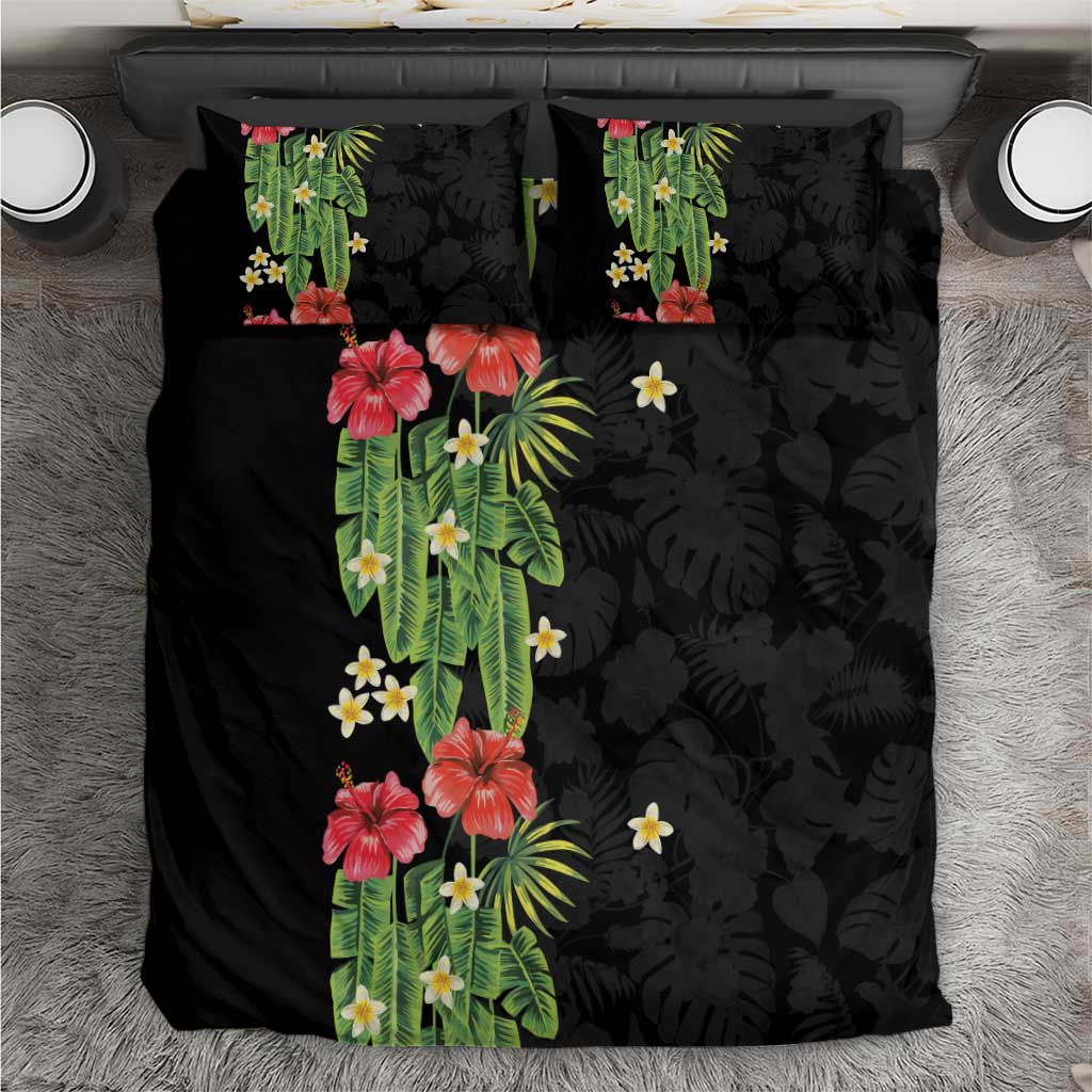 Hawaiian Hibiscus Plumeria Bedding Set Tropical Leaves