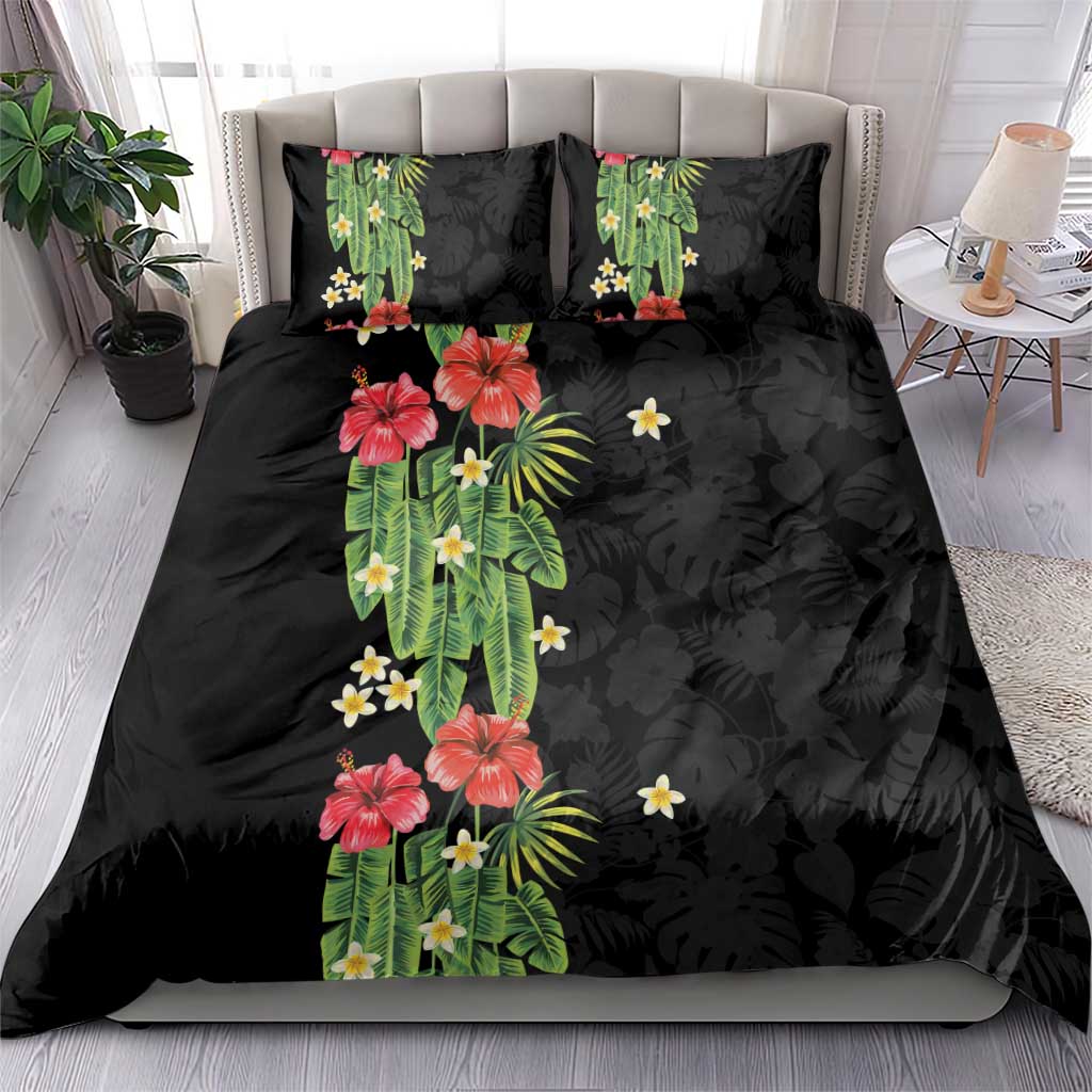 Hawaiian Hibiscus Plumeria Bedding Set Tropical Leaves
