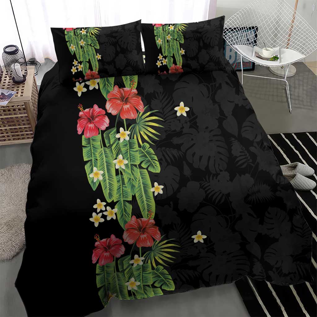 Hawaiian Hibiscus Plumeria Bedding Set Tropical Leaves