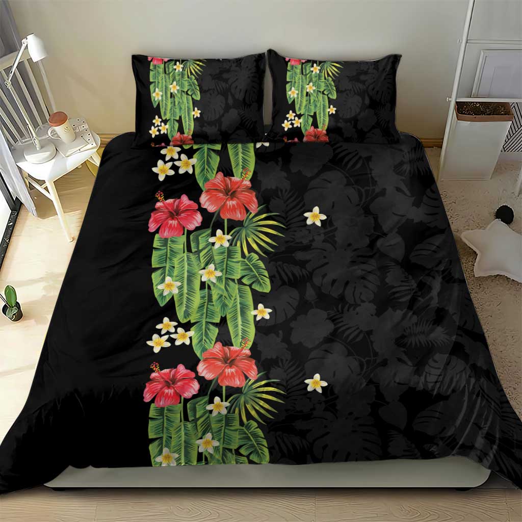 Hawaiian Hibiscus Plumeria Bedding Set Tropical Leaves