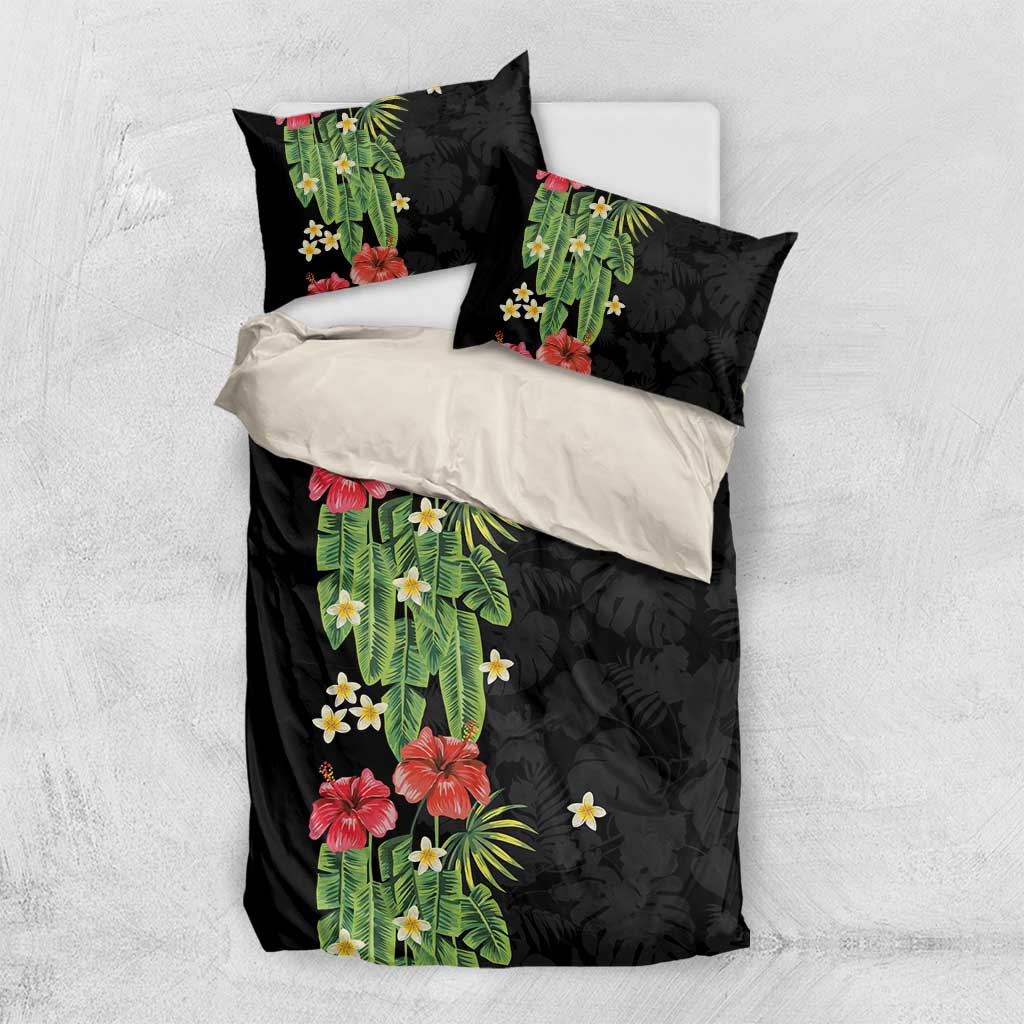 Hawaiian Hibiscus Plumeria Bedding Set Tropical Leaves