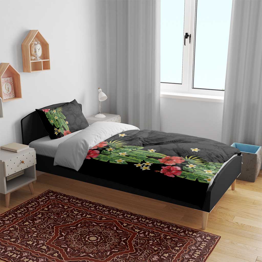 Hawaiian Hibiscus Plumeria Bedding Set Tropical Leaves