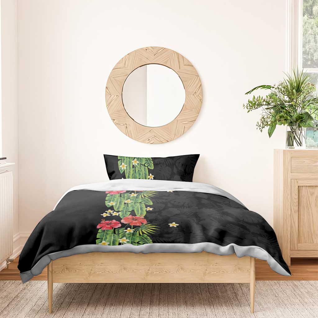 Hawaiian Hibiscus Plumeria Bedding Set Tropical Leaves
