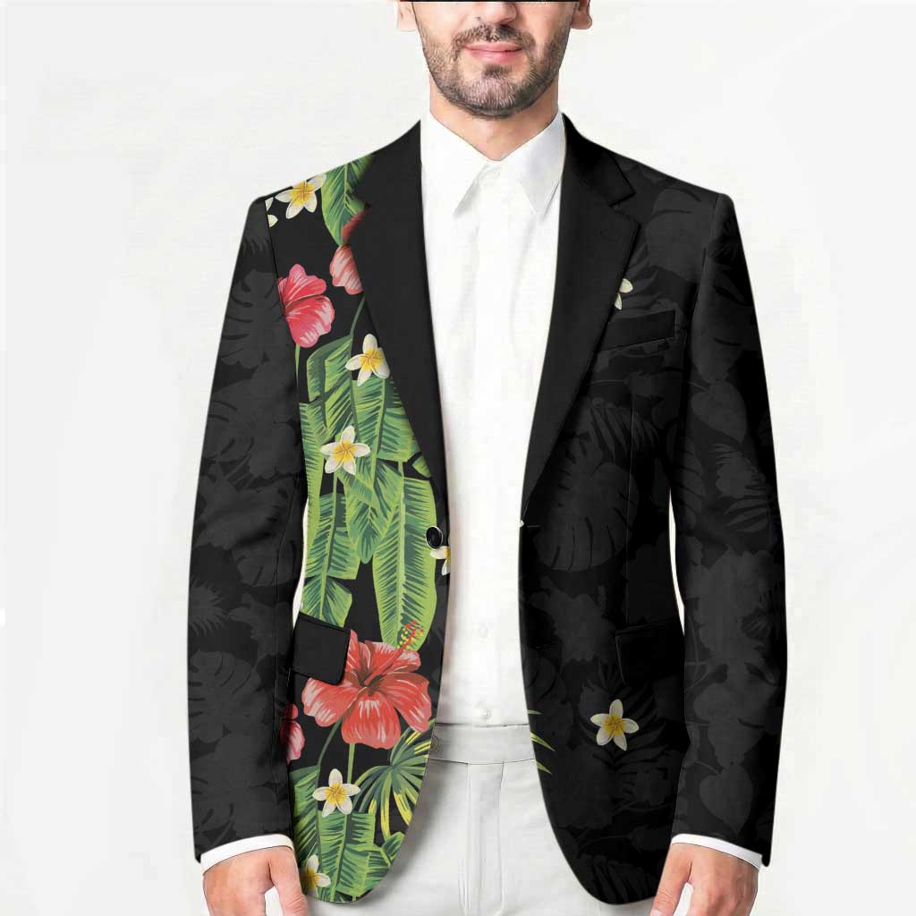 Hawaiian Hibiscus Plumeria Blazer Tropical Leaves
