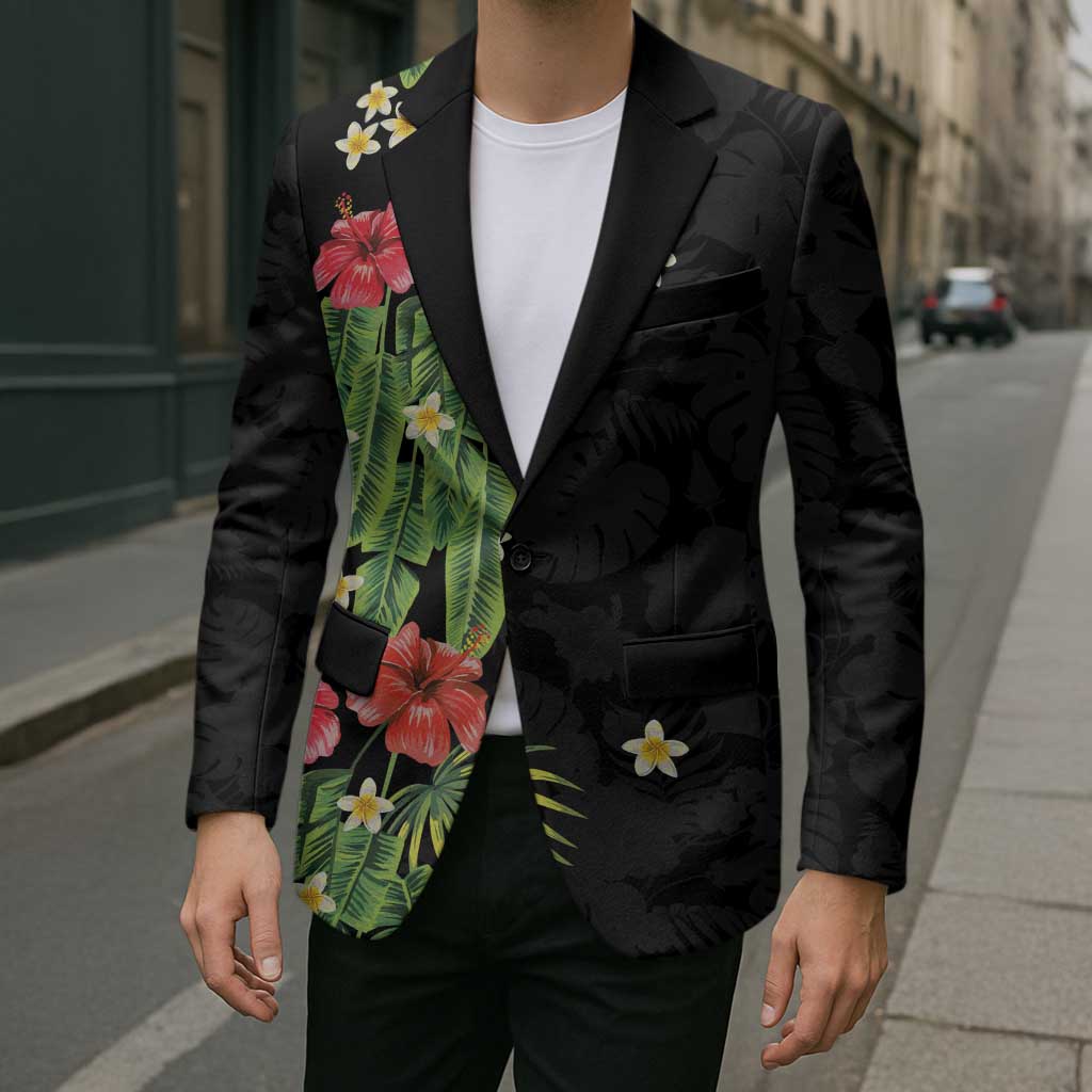Hawaiian Hibiscus Plumeria Blazer Tropical Leaves