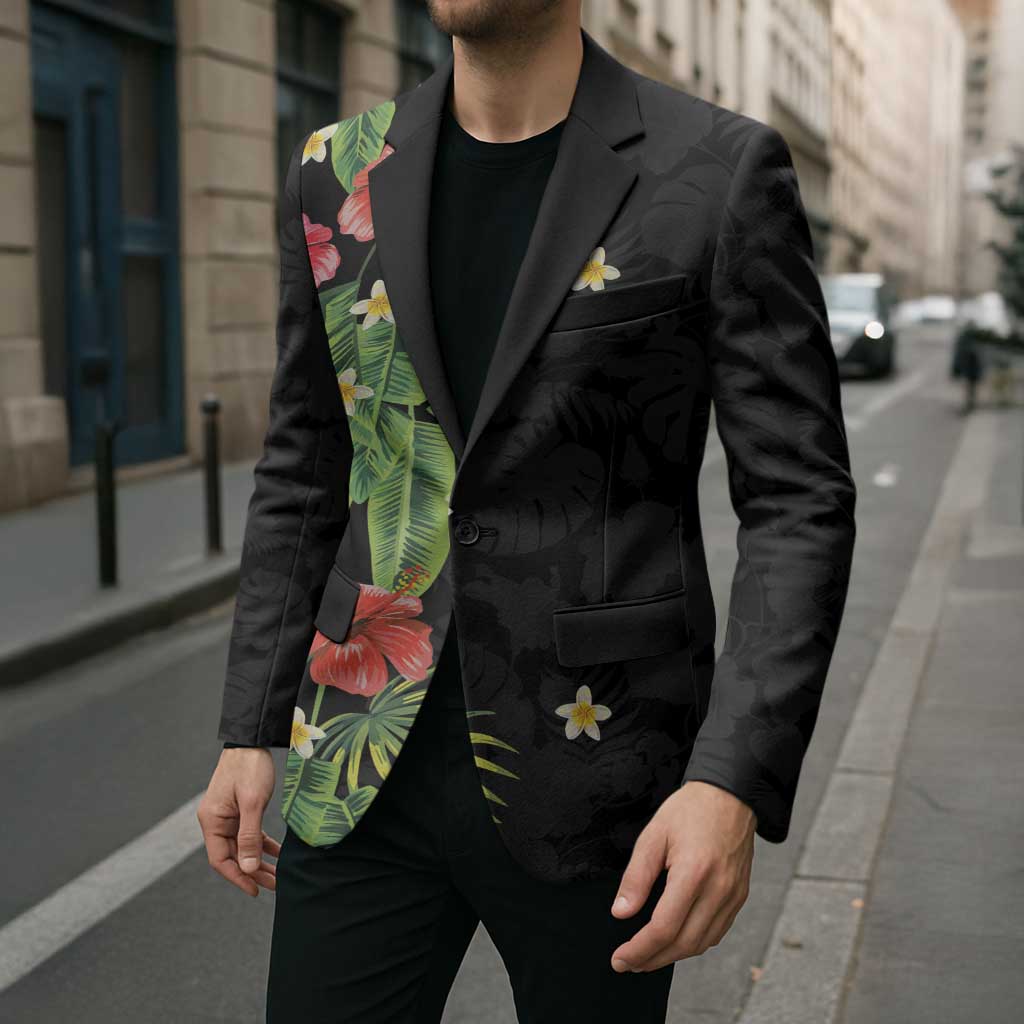 Hawaiian Hibiscus Plumeria Blazer Tropical Leaves