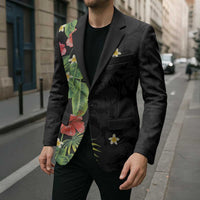 Hawaiian Hibiscus Plumeria Blazer Tropical Leaves