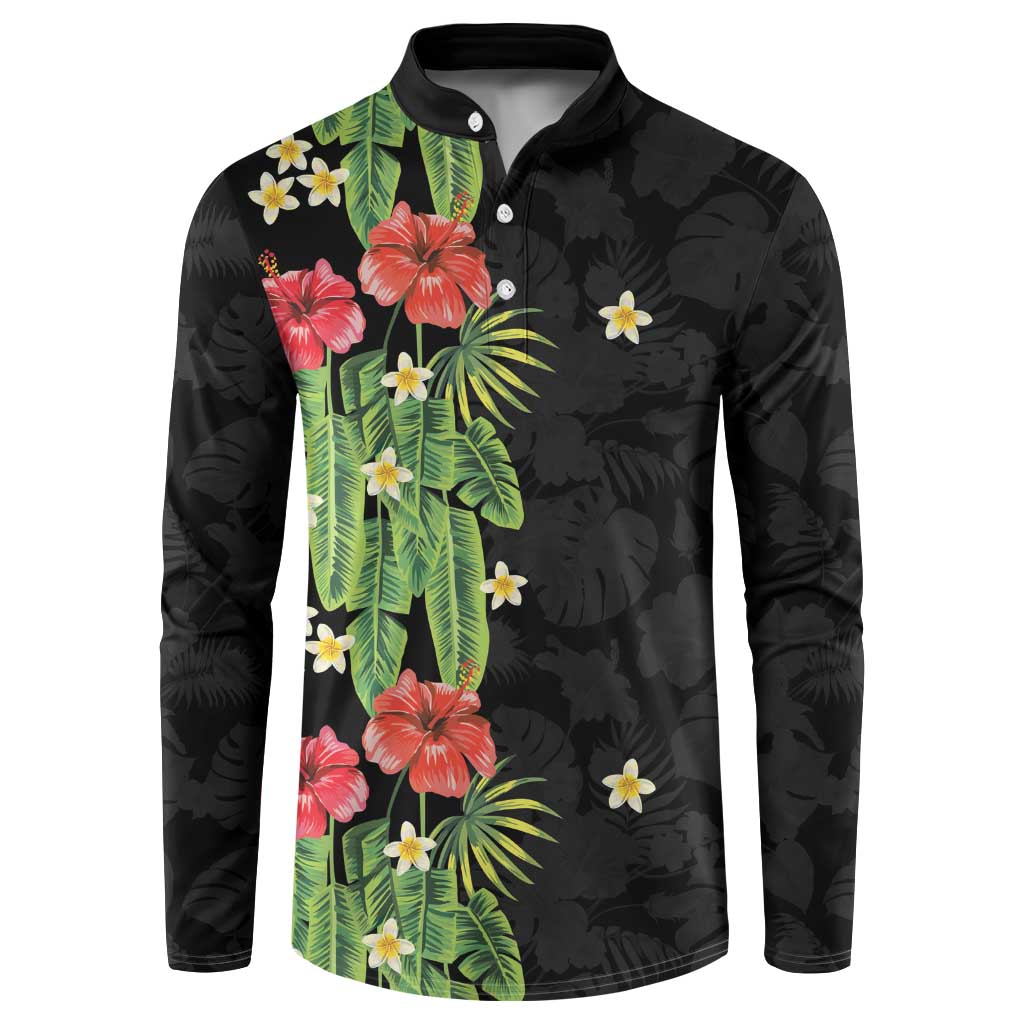 Hawaiian Hibiscus Plumeria Button Sweatshirt Tropical Leaves
