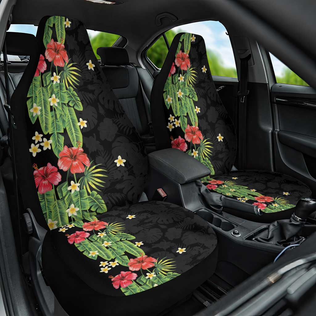 Hawaiian Hibiscus Plumeria Car Seat Cover Tropical Leaves LT01 One Size Black - Polynesian Pride