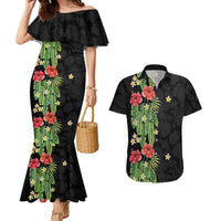 Hawaiian Hibiscus Plumeria Couples Matching Mermaid Dress and Hawaiian Shirt Tropical Leaves