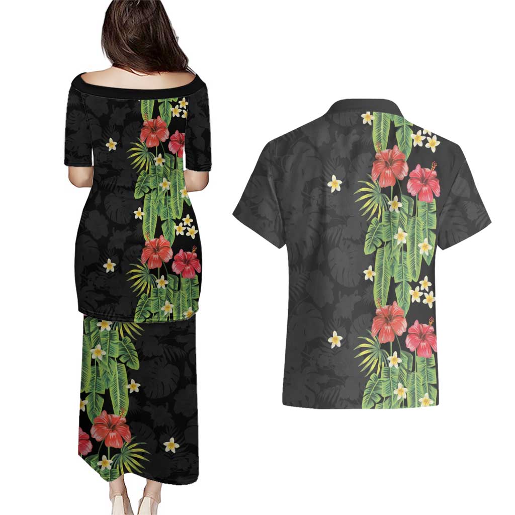 Hawaiian Hibiscus Plumeria Couples Matching Puletasi and Hawaiian Shirt Tropical Leaves LT01 - Polynesian Pride