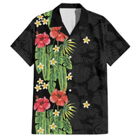 Hawaiian Hibiscus Plumeria Family Matching Off The Shoulder Long Sleeve Dress and Hawaiian Shirt Tropical Leaves LT01 Dad's Shirt - Short Sleeve Black - Polynesian Pride