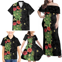 Hawaiian Hibiscus Plumeria Family Matching Off Shoulder Maxi Dress and Hawaiian Shirt Tropical Leaves LT01 - Polynesian Pride