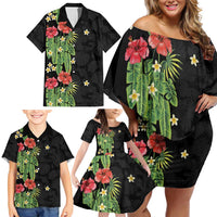 Hawaiian Hibiscus Plumeria Family Matching Off Shoulder Short Dress and Hawaiian Shirt Tropical Leaves LT01 - Polynesian Pride