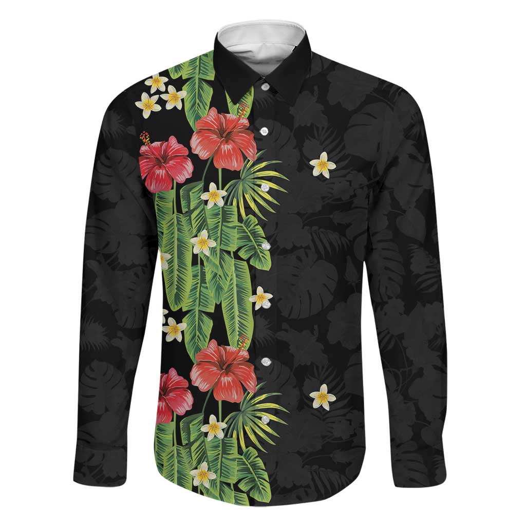 Hawaiian Hibiscus Plumeria Family Matching Puletasi and Hawaiian Shirt Tropical Leaves
