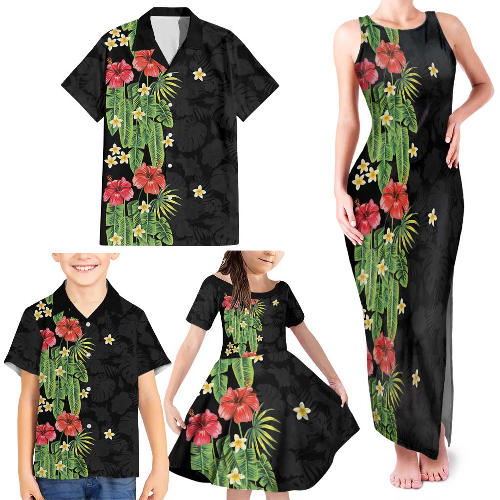 Hawaiian Hibiscus Plumeria Family Matching Tank Maxi Dress and Hawaiian Shirt Tropical Leaves LT01 - Polynesian Pride