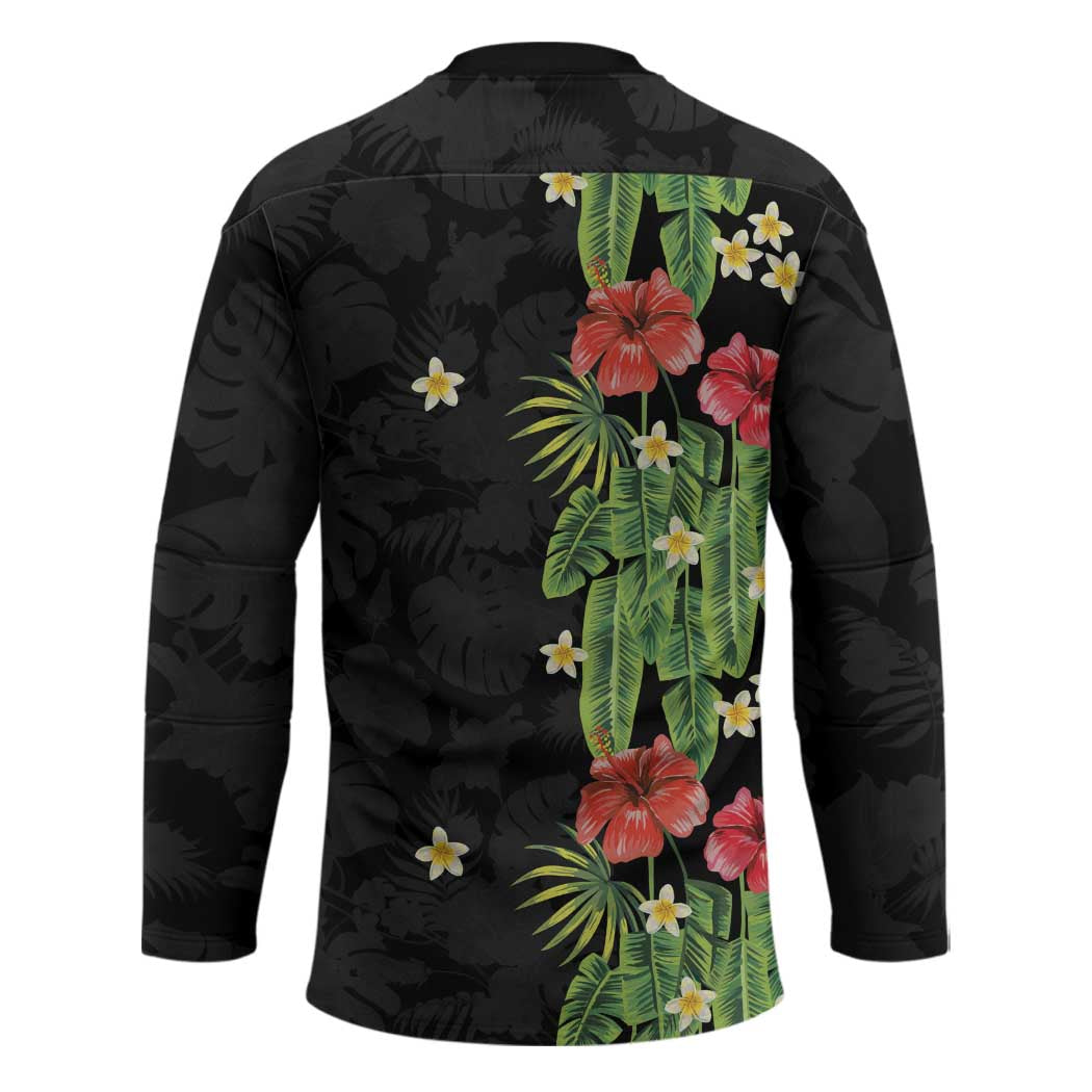 Hawaiian Hibiscus Plumeria Hockey Jersey Tropical Leaves