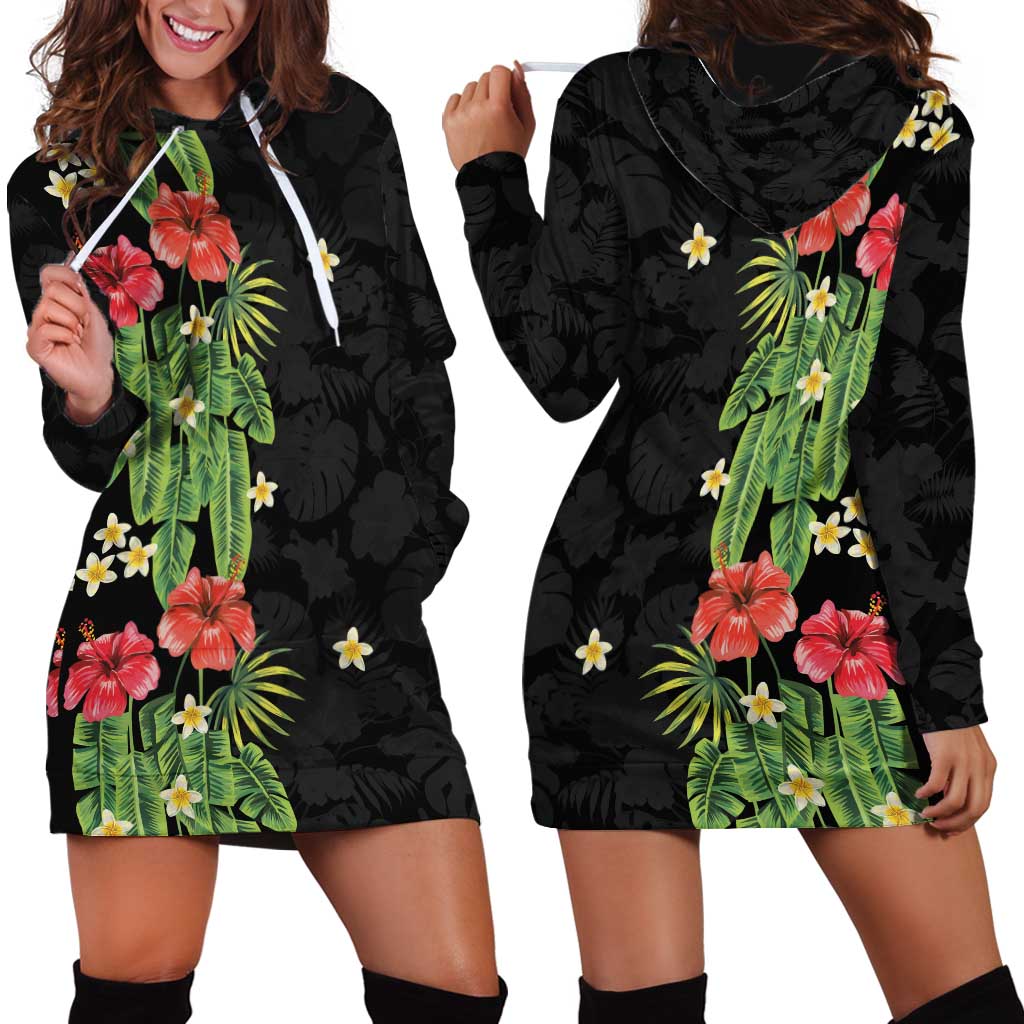 Hawaiian Hibiscus Plumeria Hoodie Dress Tropical Leaves LT01 - Polynesian Pride
