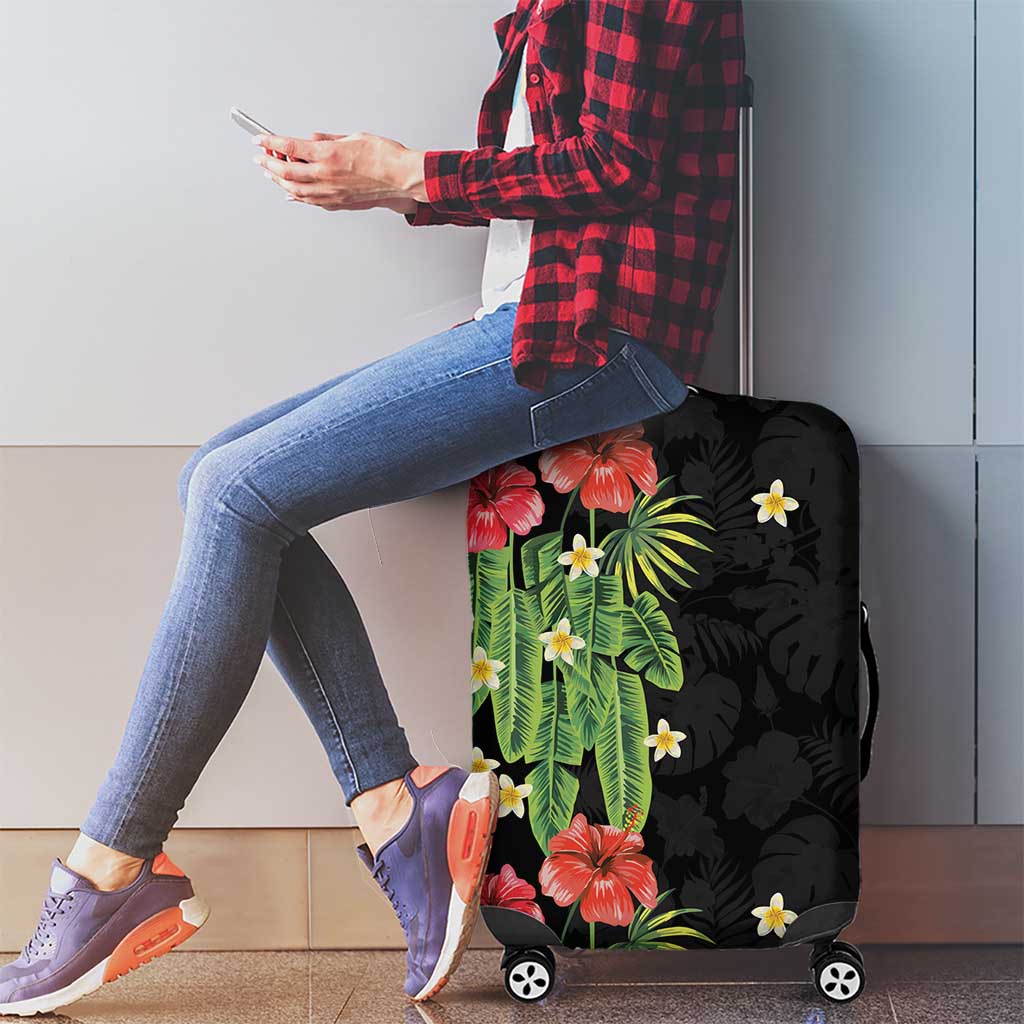 Hawaiian Hibiscus Plumeria Luggage Cover Tropical Leaves