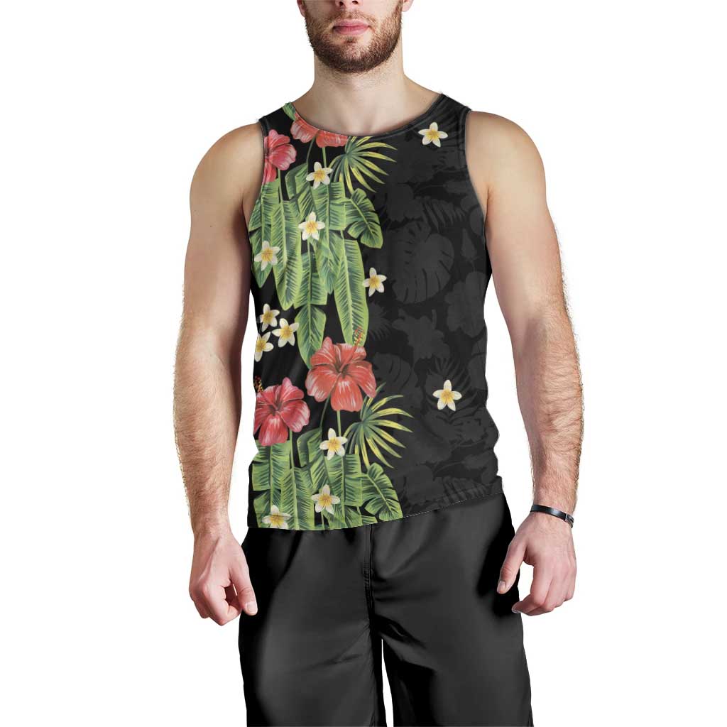 Hawaiian Hibiscus Plumeria Men Tank Top Tropical Leaves LT01 - Polynesian Pride