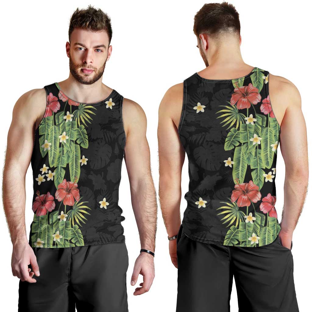 Hawaiian Hibiscus Plumeria Men Tank Top Tropical Leaves LT01 - Polynesian Pride