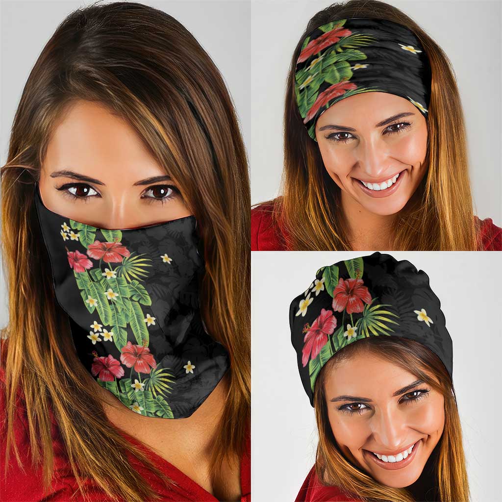 Hawaiian Hibiscus Plumeria Neck Gaiter Tropical Leaves
