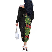 Hawaiian Hibiscus Plumeria Off The Shoulder Long Sleeve Dress Tropical Leaves LT01 - Polynesian Pride