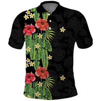 Hawaiian Hibiscus Plumeria Polo Shirt Tropical Leaves LT01 Black - Polynesian Pride