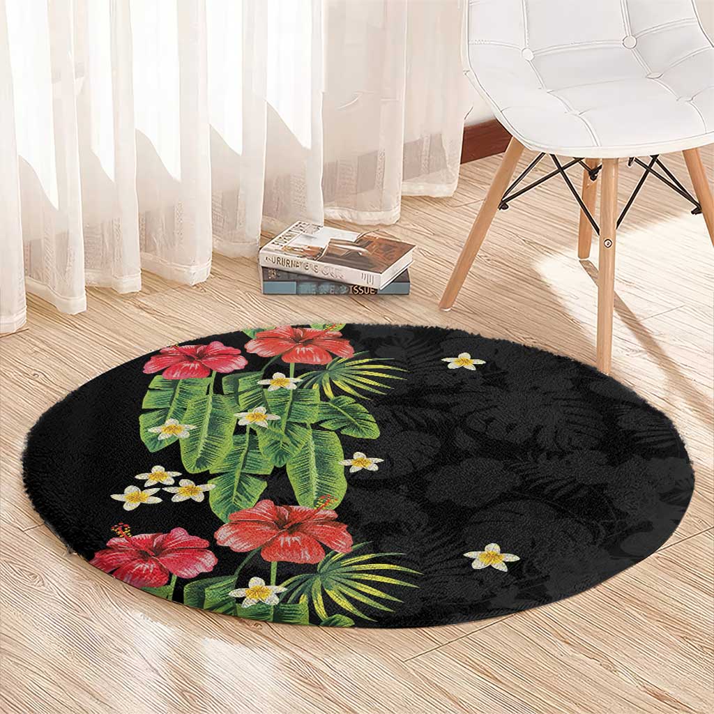 Hawaiian Hibiscus Plumeria Round Carpet Tropical Leaves LT01 - Polynesian Pride