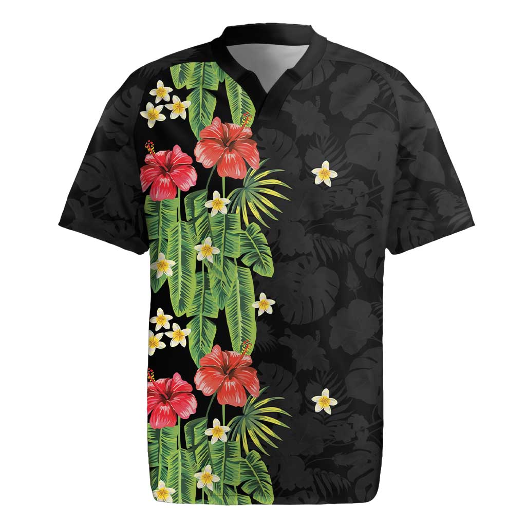 Hawaiian Hibiscus Plumeria Rugby Jersey Tropical Leaves