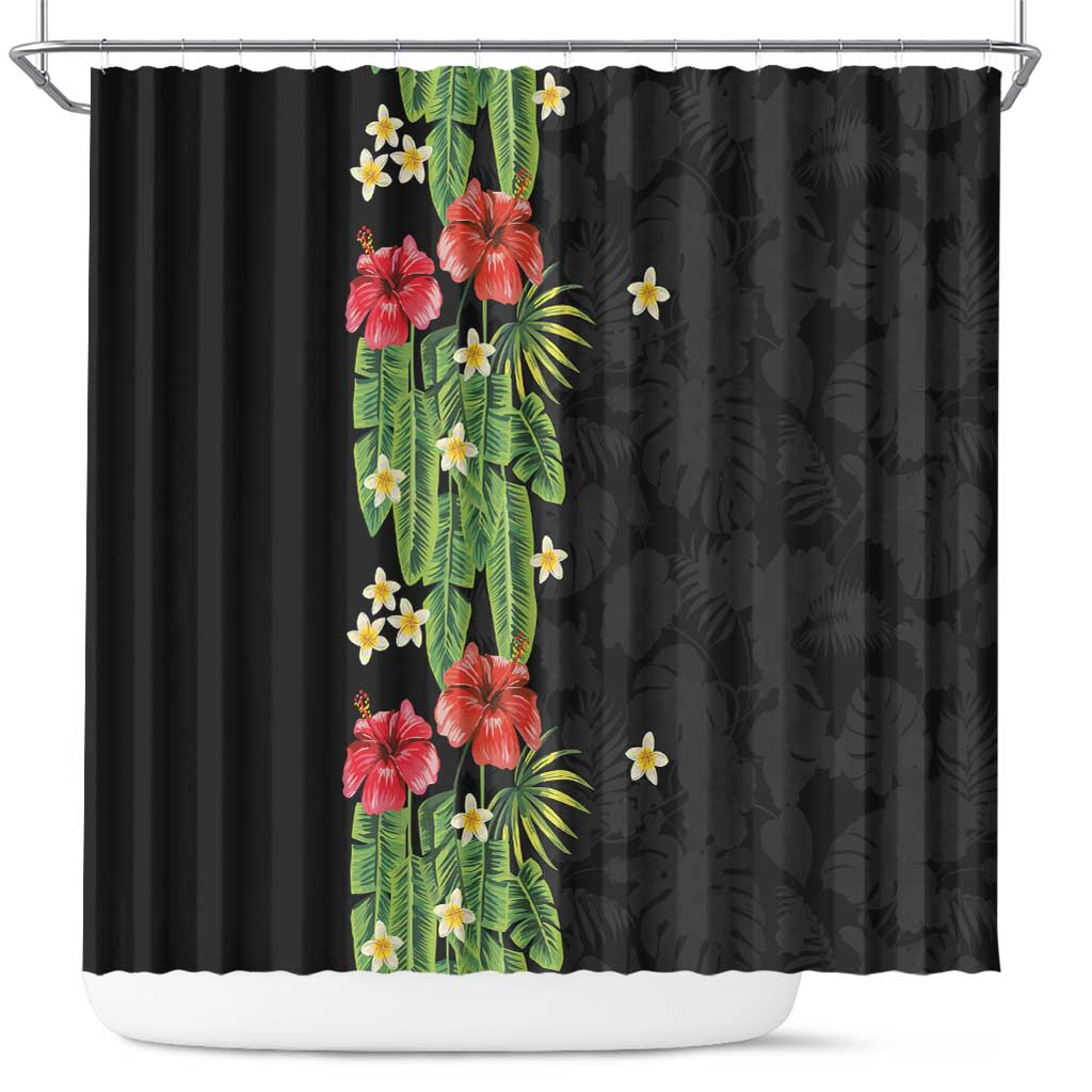 Hawaiian Hibiscus Plumeria Shower Curtain Tropical Leaves